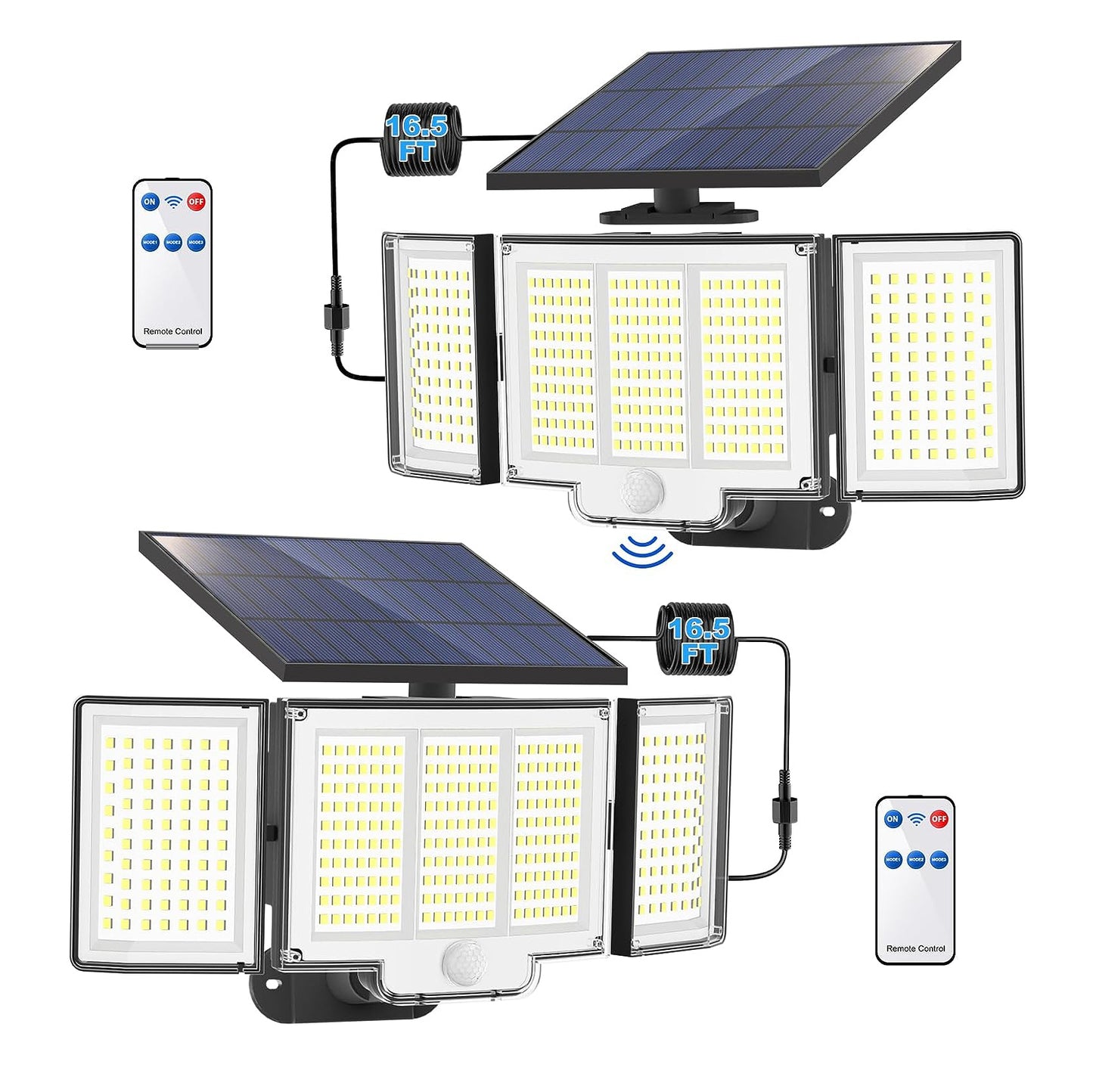 1,2 Pack Solar Lights Outdoor 348 LED Motion Sensor Lights with Remote Control 3 Head Waterproof
