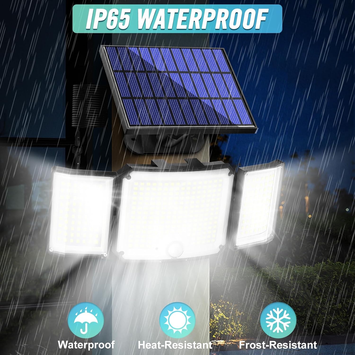 1,2 Pack Solar Lights Outdoor 348 LED Motion Sensor Lights with Remote Control 3 Head Waterproof