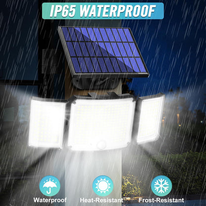 1,2 Pack Solar Lights Outdoor 348 LED Motion Sensor Lights with Remote Control 3 Head Waterproof