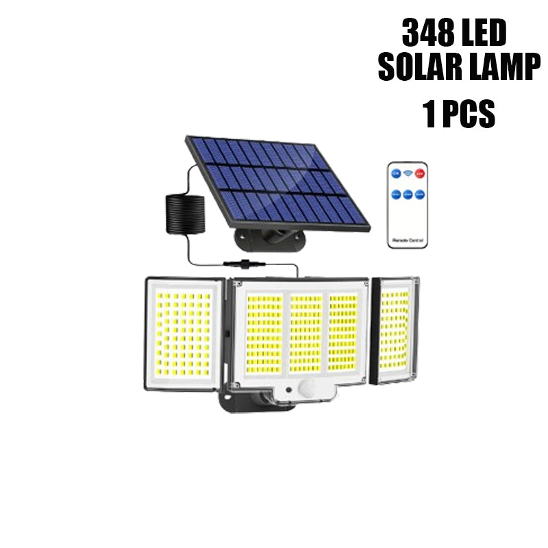 1,2 Pack Solar Lights Outdoor 348 LED Motion Sensor Lights with Remote Control 3 Head Waterproof
