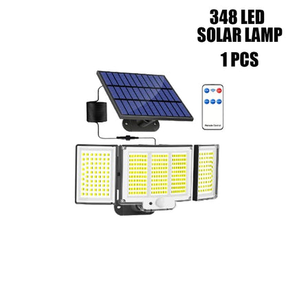 1,2 Pack Solar Lights Outdoor 348 LED Motion Sensor Lights with Remote Control 3 Head Waterproof