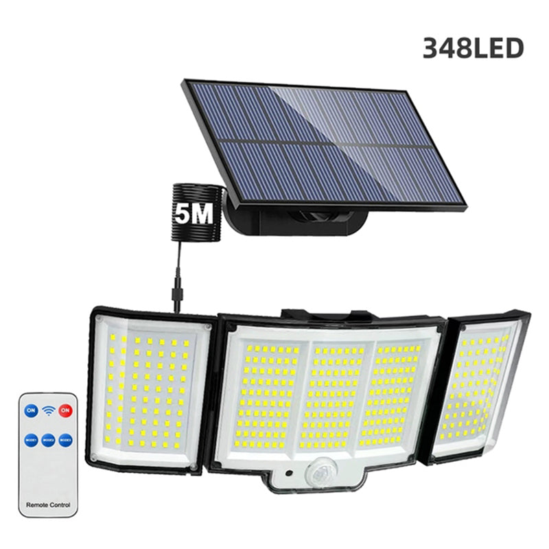 1,2 Pack Solar Lights Outdoor 348 LED Motion Sensor Lights with Remote Control 3 Head Waterproof