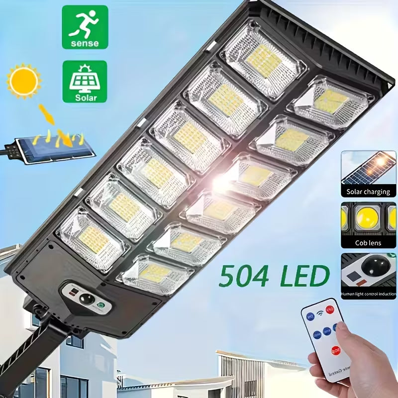 504LED Solar Induction Motion Sensor Street Lamp, Remote Control Solar Wall Light with 3 Lighting Modes, 4500Mah,Dusk to Dawn Security Lighting for Garden Schools, Streets, Courtyards, Gardens, Walkw