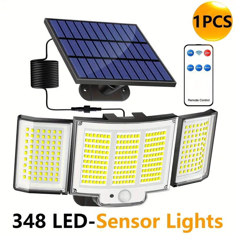 1,2 Pack Solar Lights Outdoor 348 LED Motion Sensor Lights with Remote Control 3 Head Waterproof