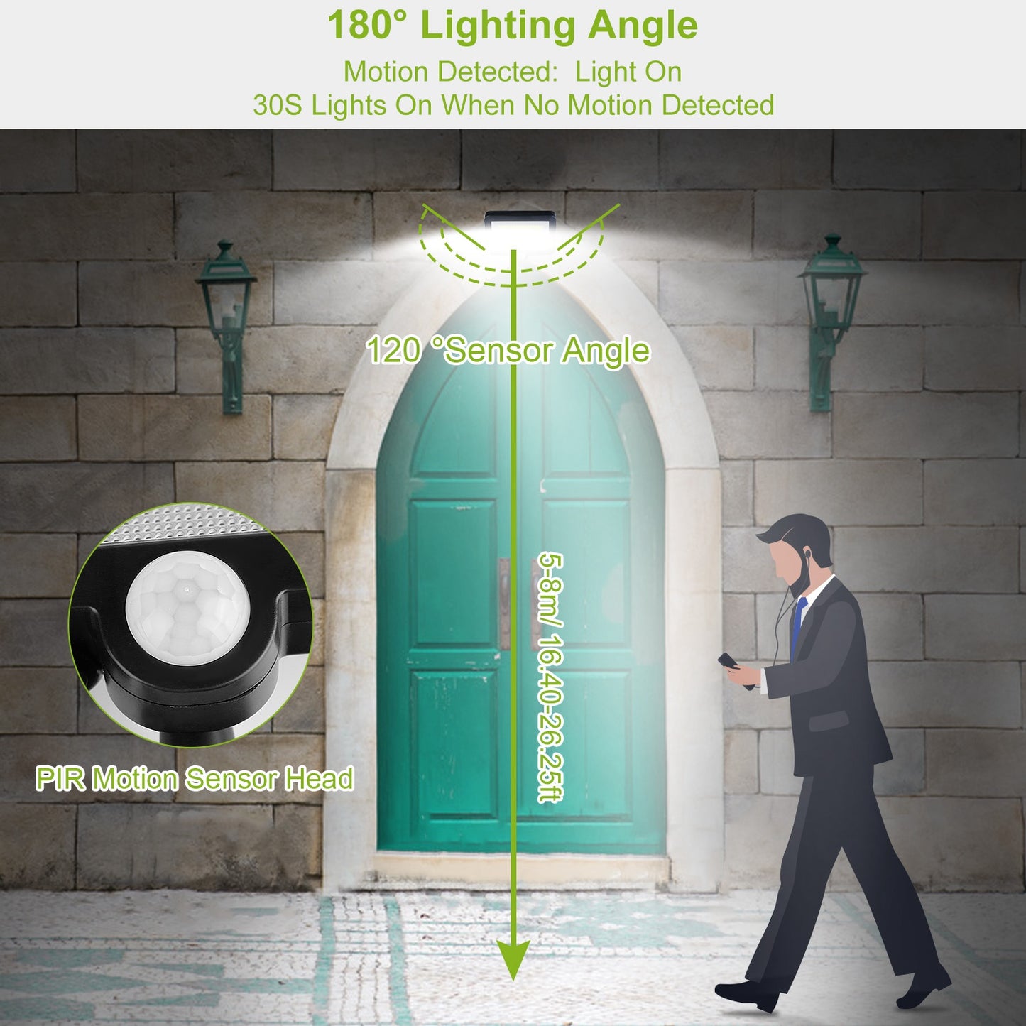 Solar Powered Wall Lights Outdoor Motion Sensor Lamp IP65 Waterproof Dusk to Dawn Sensor Light for Front Door Deck