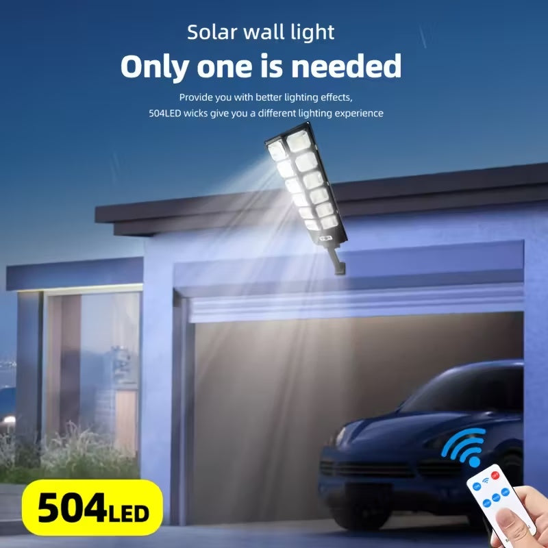 504LED Solar Induction Motion Sensor Street Lamp, Remote Control Solar Wall Light with 3 Lighting Modes, 4500Mah,Dusk to Dawn Security Lighting for Garden Schools, Streets, Courtyards, Gardens, Walkw