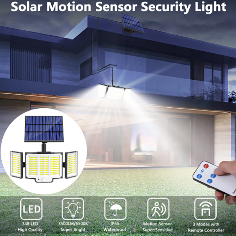 1,2 Pack Solar Lights Outdoor 348 LED Motion Sensor Lights with Remote Control 3 Head Waterproof