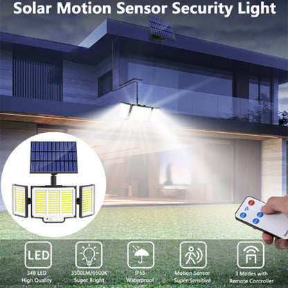 1,2 Pack Solar Lights Outdoor 348 LED Motion Sensor Lights with Remote Control 3 Head Waterproof