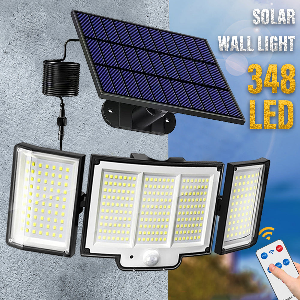 1,2 Pack Solar Lights Outdoor 348 LED Motion Sensor Lights with Remote Control 3 Head Waterproof