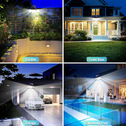 1,2 Pack Solar Lights Outdoor 348 LED Motion Sensor Lights with Remote Control 3 Head Waterproof