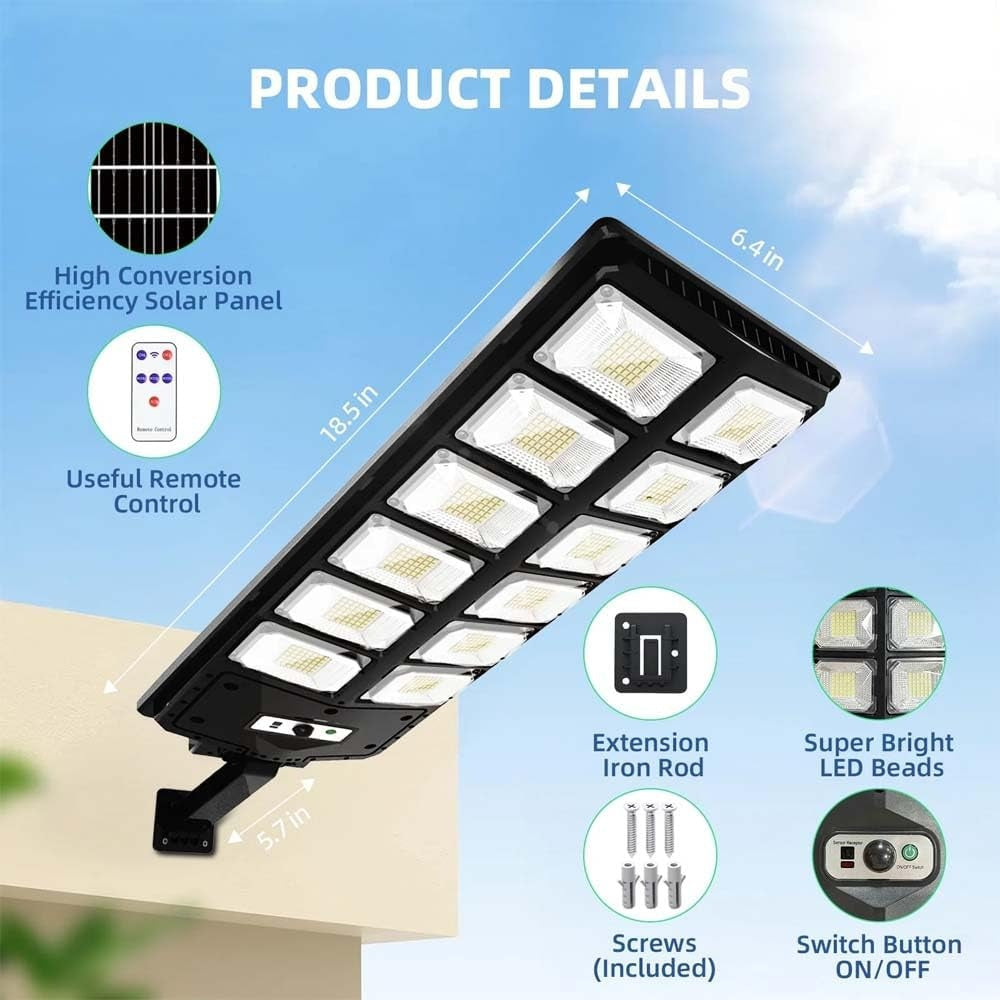 504LED Solar Induction Motion Sensor Street Lamp, Remote Control Solar Wall Light with 3 Lighting Modes, 4500Mah,Dusk to Dawn Security Lighting for Garden Schools, Streets, Courtyards, Gardens, Walkw