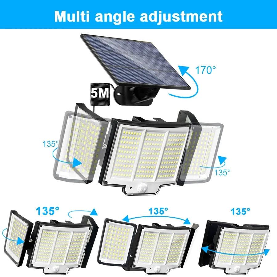 1,2 Pack Solar Lights Outdoor 348 LED Motion Sensor Lights with Remote Control 3 Head Waterproof