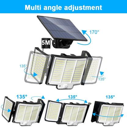 1,2 Pack Solar Lights Outdoor 348 LED Motion Sensor Lights with Remote Control 3 Head Waterproof