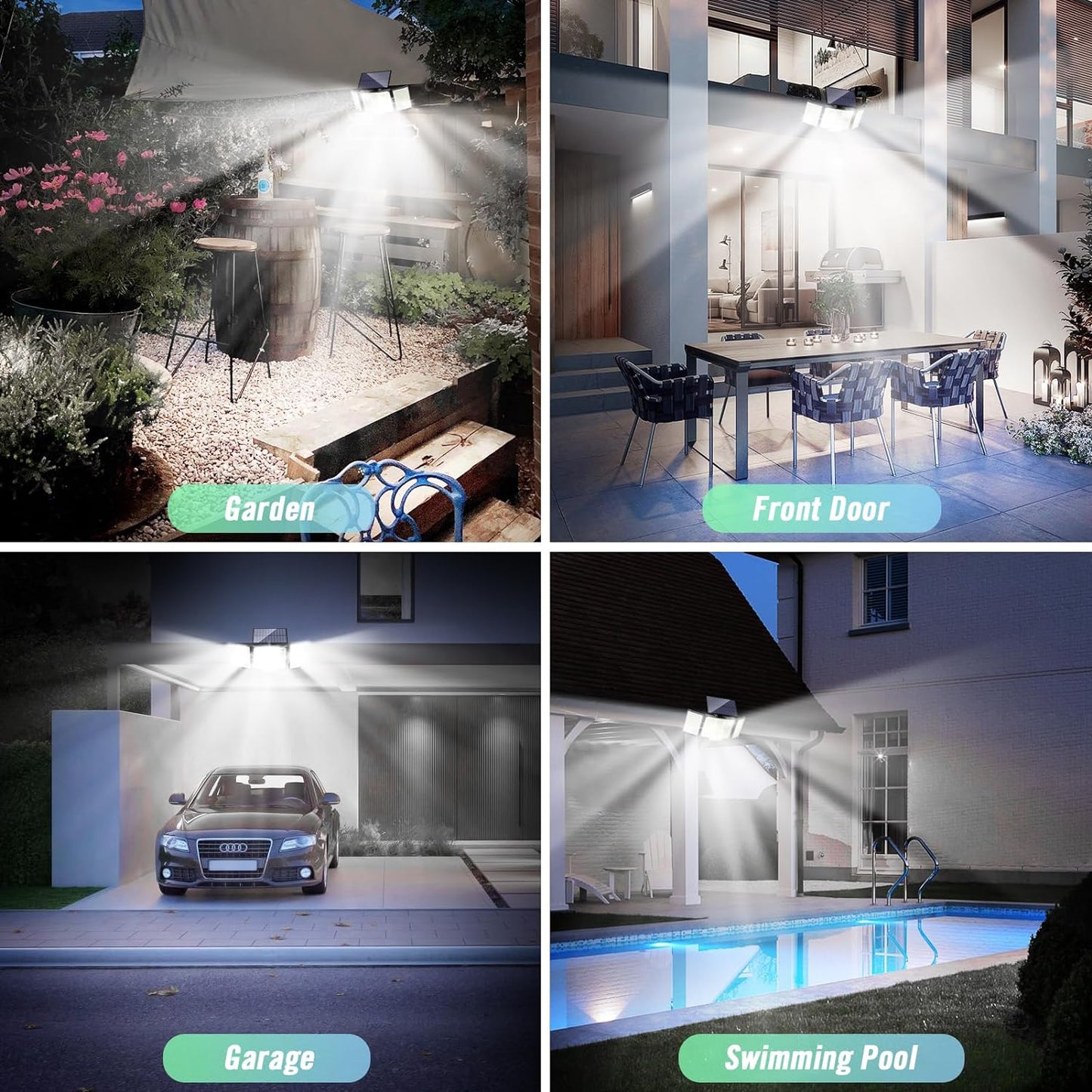 1,2 Pack Solar Lights Outdoor 348 LED Motion Sensor Lights with Remote Control 3 Head Waterproof