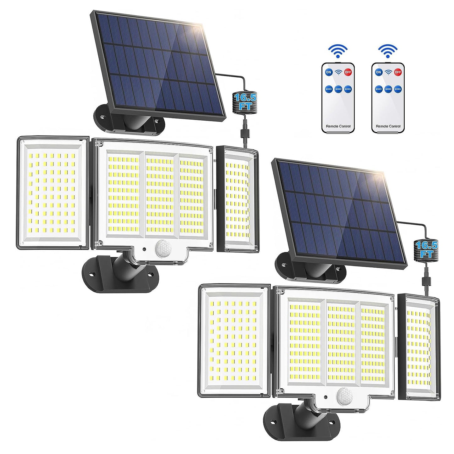 1,2 Pack Solar Lights Outdoor 348 LED Motion Sensor Lights with Remote Control 3 Head Waterproof