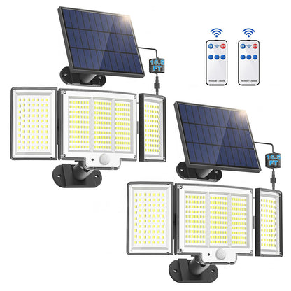 1,2 Pack Solar Lights Outdoor 348 LED Motion Sensor Lights with Remote Control 3 Head Waterproof