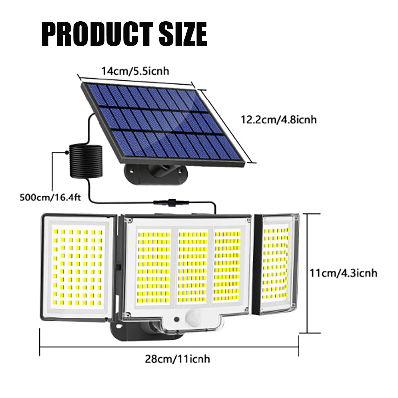 1,2 Pack Solar Lights Outdoor 348 LED Motion Sensor Lights with Remote Control 3 Head Waterproof