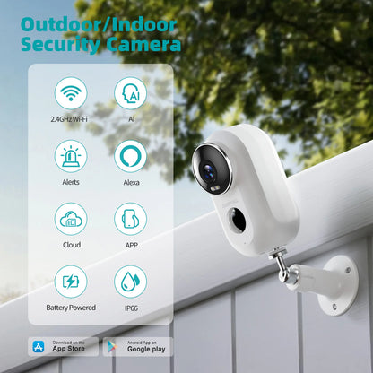 APP F5 Security Cameras Wireless Outdoor with Magnetic Mount, Battery Powered, 2.4G Wifi ,3MP Color Night Vision