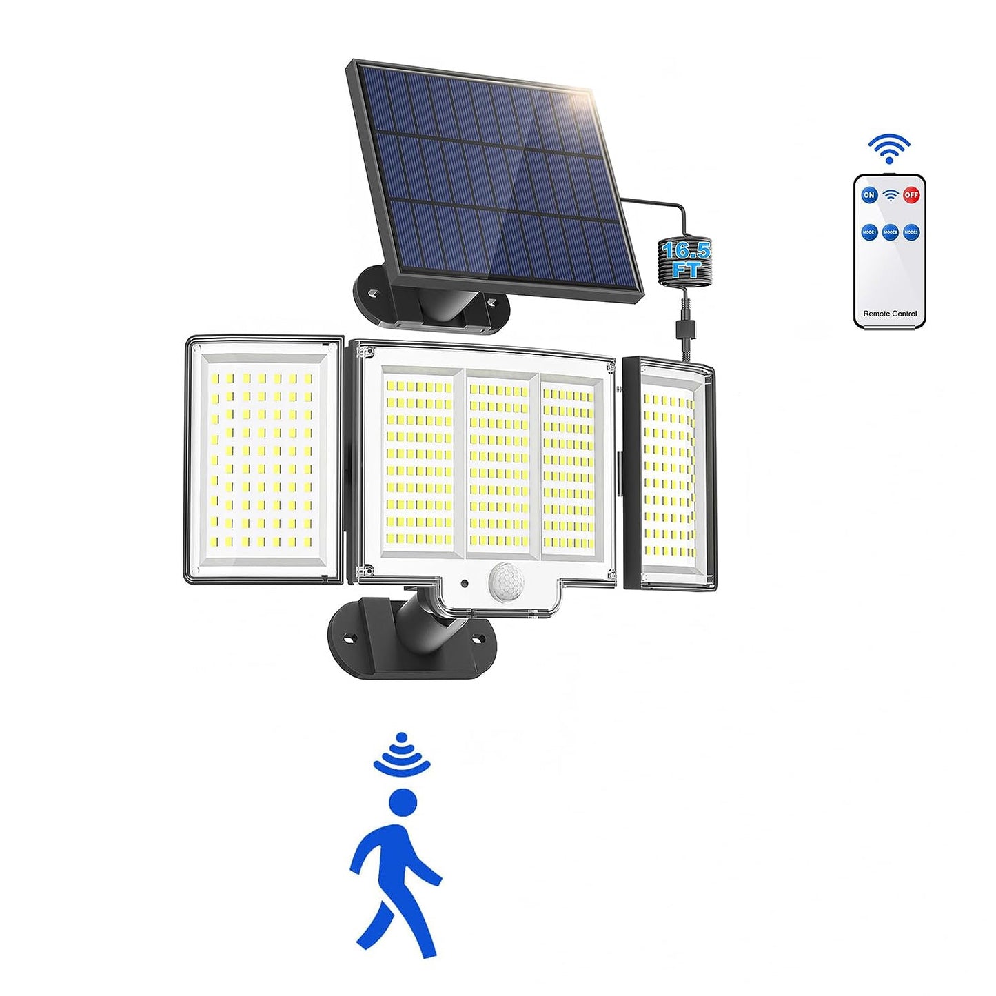 1,2 Pack Solar Lights Outdoor 348 LED Motion Sensor Lights with Remote Control 3 Head Waterproof
