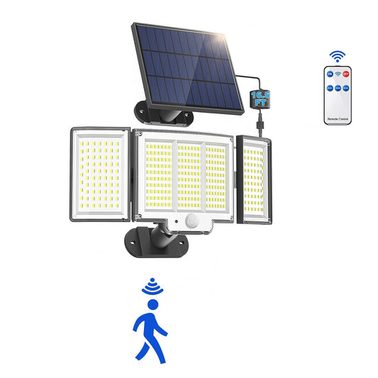 1,2 Pack Solar Lights Outdoor 348 LED Motion Sensor Lights with Remote Control 3 Head Waterproof