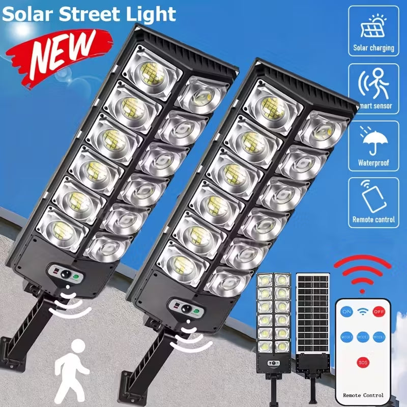 504LED Solar Induction Motion Sensor Street Lamp, Remote Control Solar Wall Light with 3 Lighting Modes, 4500Mah,Dusk to Dawn Security Lighting for Garden Schools, Streets, Courtyards, Gardens, Walkw