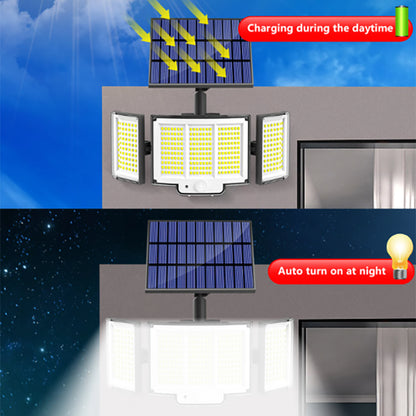1,2 Pack Solar Lights Outdoor 348 LED Motion Sensor Lights with Remote Control 3 Head Waterproof