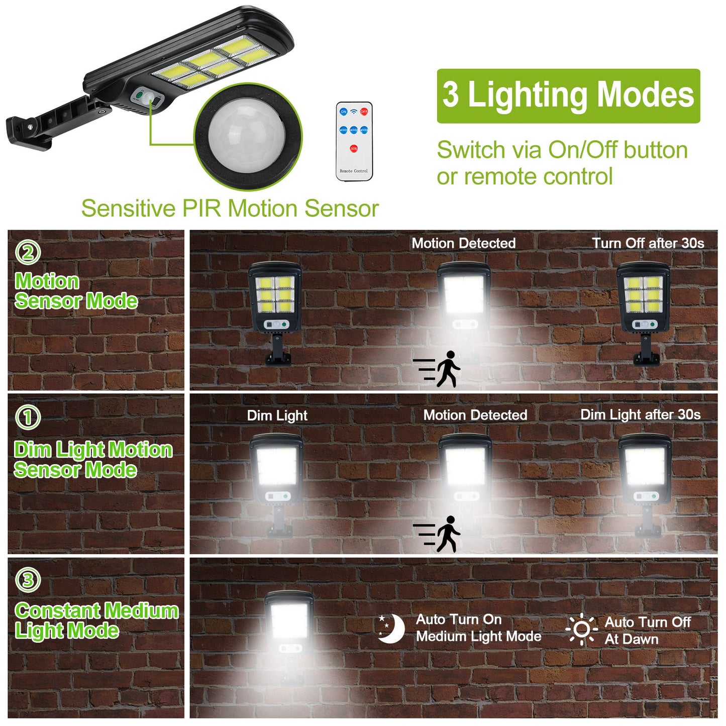 1Pc 450W 300W 200W Solar Powered Motion Sensor Wall Lights Outdoor IP65 Waterproof 3 Modes with Remote Control for Street Front Door Deck