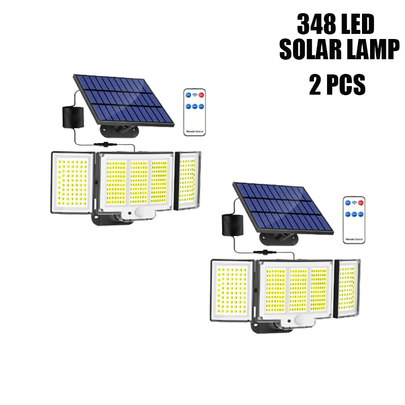 1,2 Pack Solar Lights Outdoor 348 LED Motion Sensor Lights with Remote Control 3 Head Waterproof