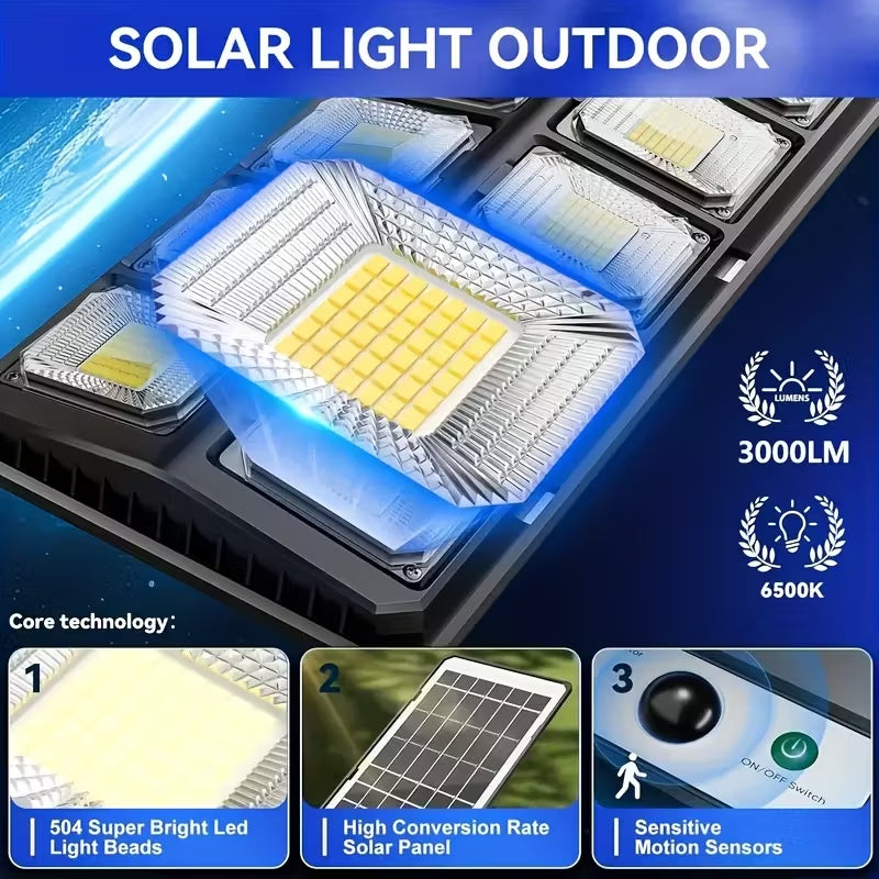 504LED Solar Induction Motion Sensor Street Lamp, Remote Control Solar Wall Light with 3 Lighting Modes, 4500Mah,Dusk to Dawn Security Lighting for Garden Schools, Streets, Courtyards, Gardens, Walkw
