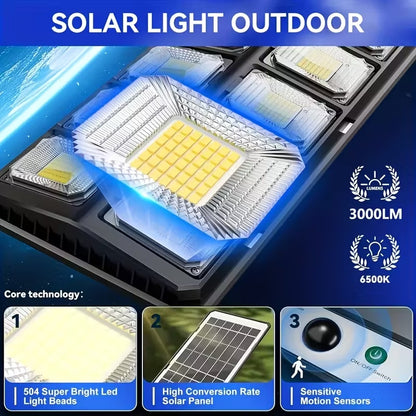 504LED Solar Induction Motion Sensor Street Lamp, Remote Control Solar Wall Light with 3 Lighting Modes, 4500Mah,Dusk to Dawn Security Lighting for Garden Schools, Streets, Courtyards, Gardens, Walkw