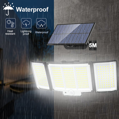 1,2 Pack Solar Lights Outdoor 348 LED Motion Sensor Lights with Remote Control 3 Head Waterproof