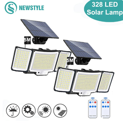 1,2 Pack Solar Lights Outdoor 348 LED Motion Sensor Lights with Remote Control 3 Head Waterproof