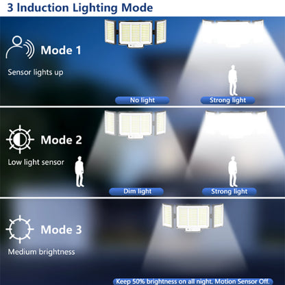 1,2 Pack Solar Lights Outdoor 348 LED Motion Sensor Lights with Remote Control 3 Head Waterproof