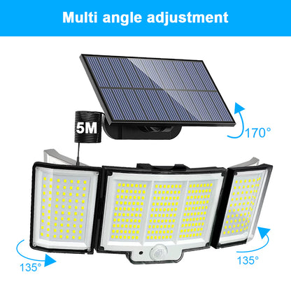 1,2 Pack Solar Lights Outdoor 348 LED Motion Sensor Lights with Remote Control 3 Head Waterproof