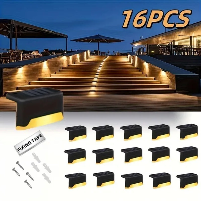 32/16 PCS Solar Deck Lights Outdoor, Solar Step Lights Waterproof Led Solar Lights for Outdoor Stairs, Step , Fence, Yard, Patio, and Pathway Family'S Gifts (Warm White)