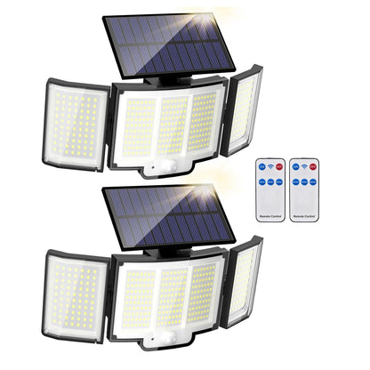 1,2 Pack Solar Lights Outdoor 348 LED Motion Sensor Lights with Remote Control 3 Head Waterproof